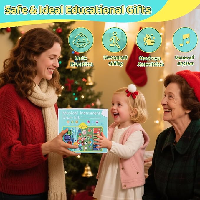 3-in-1 Musical Mats,Kids Floor Piano Drum Animal Music PlayMat,Montessori Sensory Early Educational Learning Toys for Baby,Girls Boys Infant Music,Birthday Christmax Toddlers Gifts 1 2 3 4 5 Years Old