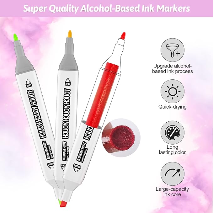 Banral 262 Colors Dual Tip Alcohol Based Markers, Twin Sketch Art Marker Set for Artists Adult Coloring Drawing Sketching Card Making Illustration, Premium Brush Pens with Case