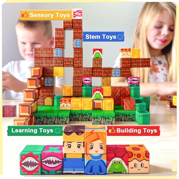 Magnetic Blocks Building Toys - Build Mine Magnet World Set Toddler Kids Sensory Toys for Boys & Girls Ages 3-5 5-7 8-12, 1'' Magnetic Cubes Game Classroom Must Haves Decor School Supplies