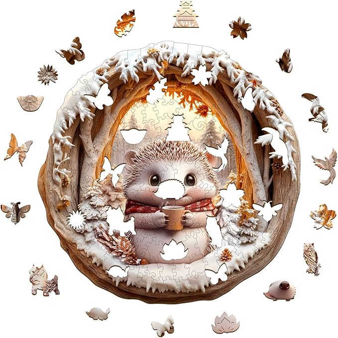 Wooden Puzzles for Adults, Cave Hedgehog Puzzles with 3D Visual Effect, Adult Puzzles, Birthday Gifts for Women Men (L-13.4 * 13.4in 285pcs)