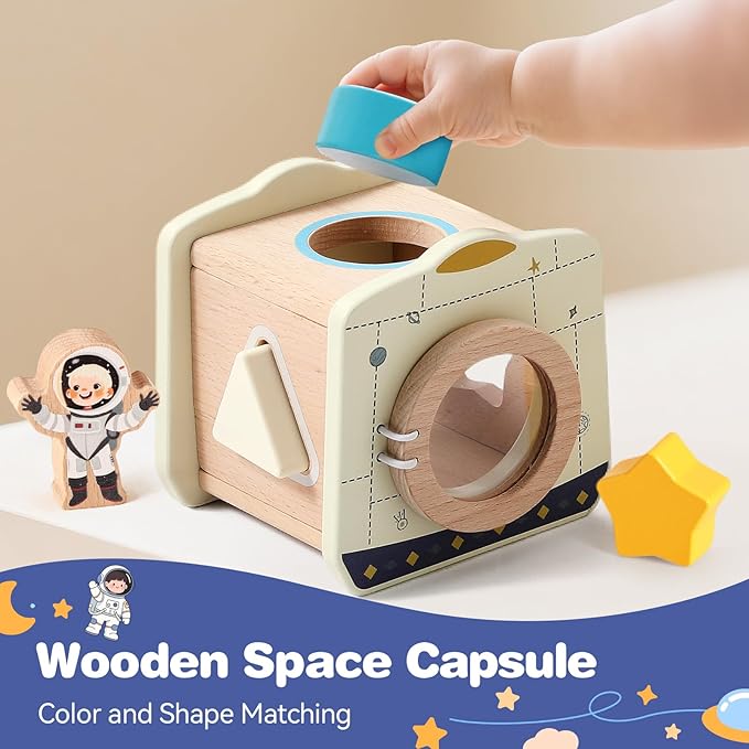 ibwaae Rocket Space Toys, Montessori Toys for 1 2 3 Year Old, Boy and Girl Baptism Birthday Gift, Baby Toys with Shape Sorter Stacking