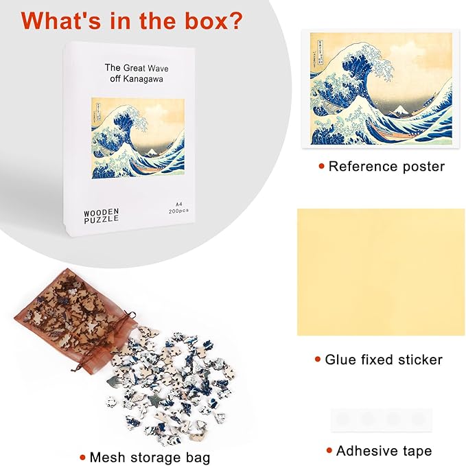 Adults Wooden Puzzles, Wooden Jigsaw Puzzles, Unique Irregular Shape Sea Wave Wood Puzzles, 200 Pcs, Wall Art Decoration for Home