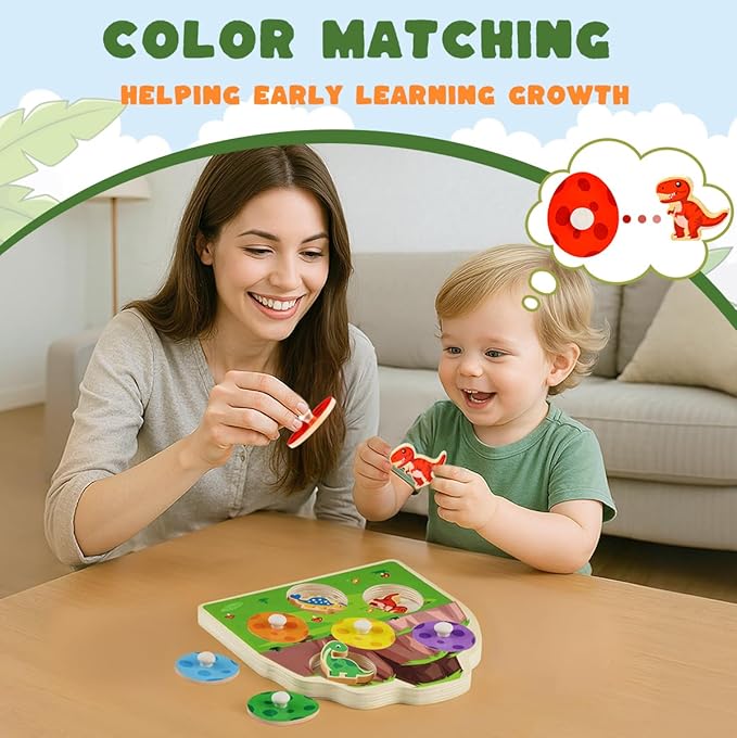 3 otters Wooden Peg Puzzles for Toddlers, Montessori Toys Dinosaur Learning Toys for Family Entertainment Education Birthday Gifts