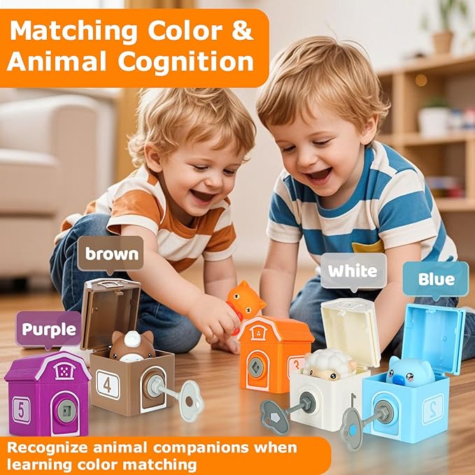Toddler Learning Toys for 2 3 4+ Year Olds, Counting, Matching & Sorting Montessori Toy with Farm Animals, Playmat, Finger Puppets, Shape Keys and House, Easter Christmas Birthday Gift for Boys Girls