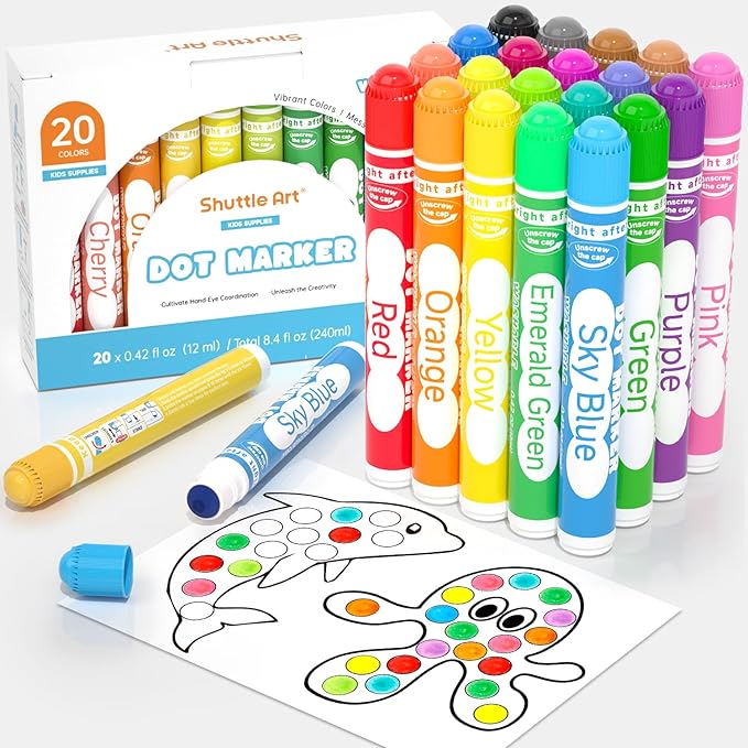 Shuttle Art Dot Markers, 20 Colors Washable Markers for Toddlers,Bingo Daubers Supplies Kids Preschool Children, Non Toxic Water-Based