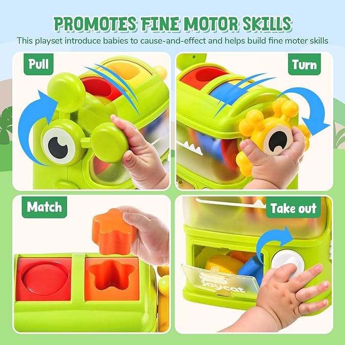 JoyCat Monster Eating The Shapes, Interactive Shape Sorter Toy for Toddlers 1-3, with 6 Rattle Shape Blocks and 2 Levers, Montessori Color Matching & Sorting Learning Toys, Gifts for 1 2 3 Year Old