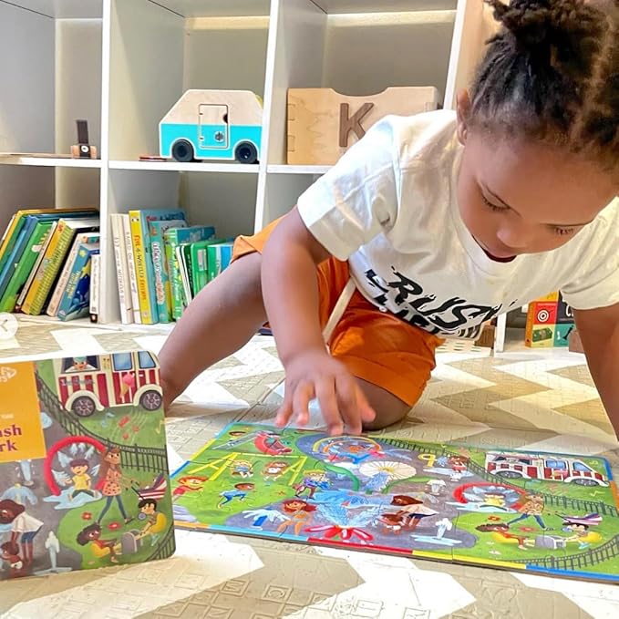 Upbounders® Double-Sided Jumbo Floor Puzzle for Kids | 24-Piece Jigsaw Puzzle with Large Pieces & Storage Box | Multicultural Puzzle for Toddlers & Children (Splash Park & Playground Theme)