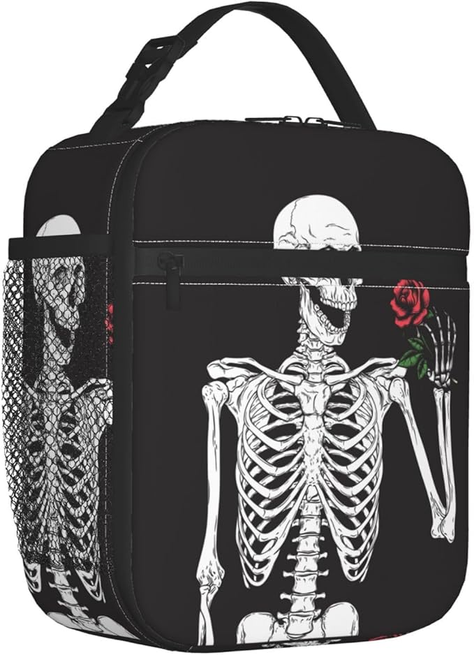 Halloween Skeleton Funny Skull Reusable Lunch Box Food Bag Insulated Lunch Bag for Teenage Boys Girls School Beach