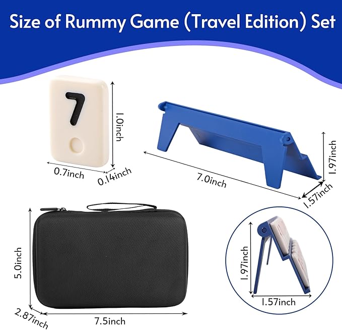Mini Rummy Cube Game Set 6 Players with 6 Holders and 160 Rummy Tiles, Small Travel and Family Board Game for Adults and Kids