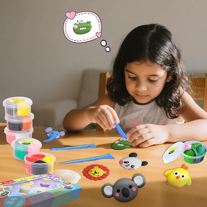 Air Dry Clay Kit for Kids, DIY Model Magic Clay, 24 Colors Animal Modeling Clay with Sculpting Tools, Ultra Light & Soft Creative Arts and Crafts Toys Gifts for Boys Girls