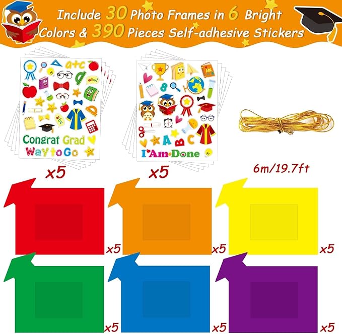 30 Packs Preschool Graduation Craft Kits for Kids Congrats Grad DIY Picture Frame Craft Art Class of 2025 Kindergarten Graduation Party Favor Decorations Home Classroom Gifts Game Activities