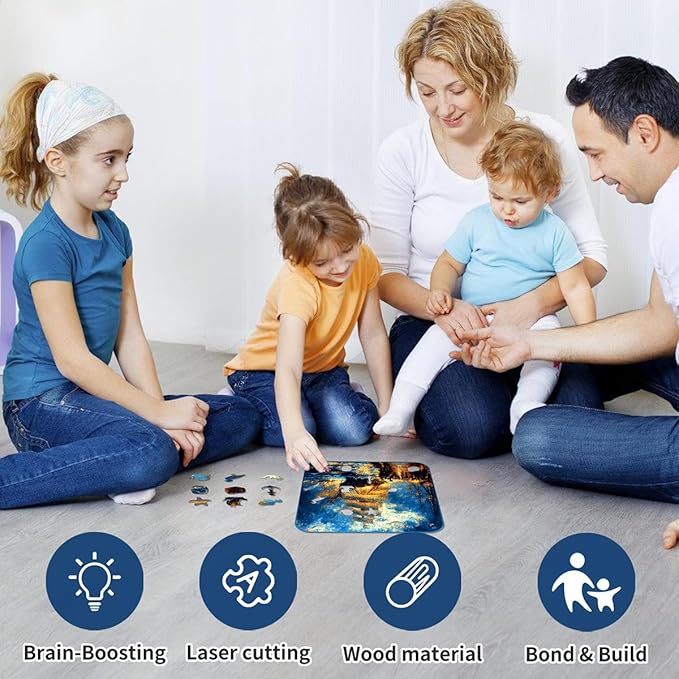 Wooden Jigsaw Puzzle, 200-500 Pieces Unique Shape Animal Puzzle, for Adults & Kids, Birthday Gift Family Game, Decorative Puzzle, Unique Gift (Midnight Pirate, 200 PCS)