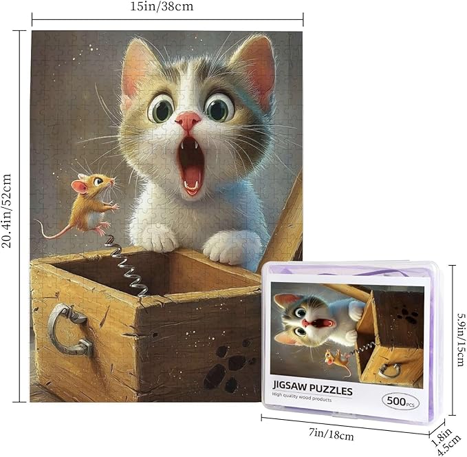 Cat Jigsaw Puzzles 500 Pieces for Adults，Mouse Puzzles 500 Pieces，Funny Animal Fantasy Puzzle，Cat Puzzles for Indoor and Challenge Puzzle Gift for Game Nights