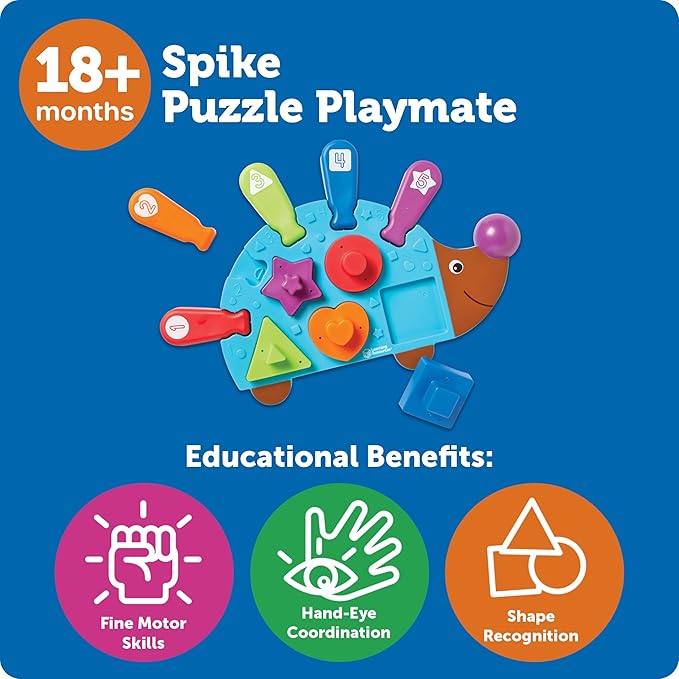 Learning Resources Spike the Fine Motor Hedgehog Puzzle Playmate - 11 Pieces,Ages 18+ months Fine Motor Game, Color and Shape Recognition Toddler Montessori Toys