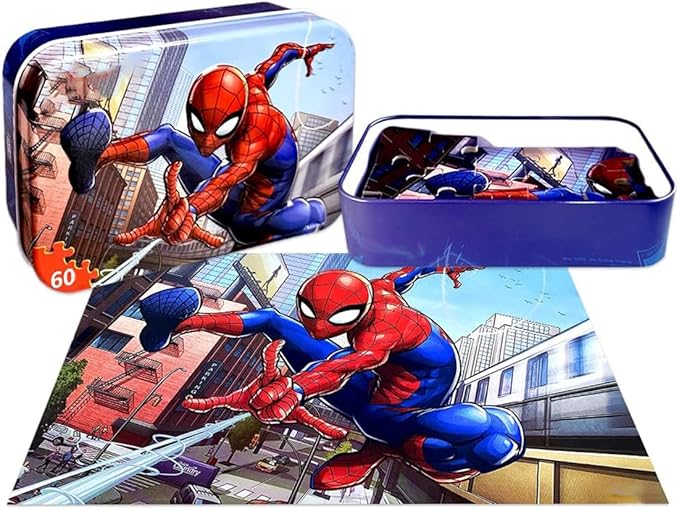 60 Piece Educational Puzzles for Kids Ages 4-8 Jigsaw Puzzle Games in Reusable Metal Box, Learning Toys with Extra Thick Safe Pieces for Boys & Girls