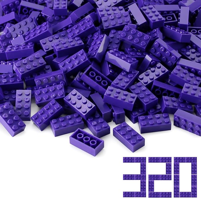 Feleph 2x4 Bricks Dark Purple 320 Pieces Parts Classic Building kit Creative Play Set Basic Blocks Toy Accessories Compatible with 3001 Major Brands