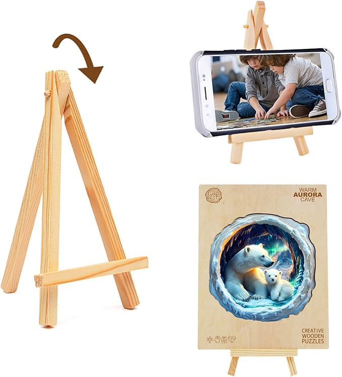 KAAYEE Wooden Puzzles for Adults, 3D Vision Effect Warm Aurora Cave Bear Wooden Jigsaw Puzzle Unique Shape Wood Puzzle Adult, 3D Effect Flat Puzzle Birthday Family Game (M-11.4 * 11.1 in-200pcs)