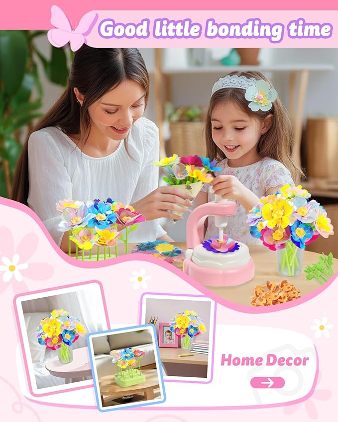 Pussan Arts and Crafts Kits for Kids Age 3-12, Birthday Gifts for 3 4 5 6 7 8 9+ Year Old Girls, DIY Fabric Flower Bouquet Kit Toys for Kids Activities Holidays Parties