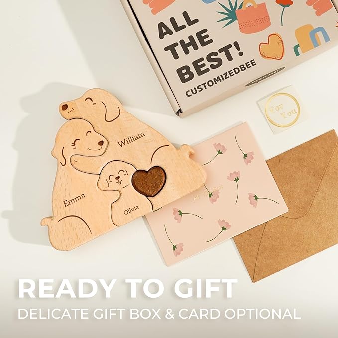 Family Dog Puzzle, Personalized Wooden Puzzles with 2-5 Family Members Names, Perfect Fathers Day Mothers Day Birthday Anniversary Wedding Gifts for Women Men