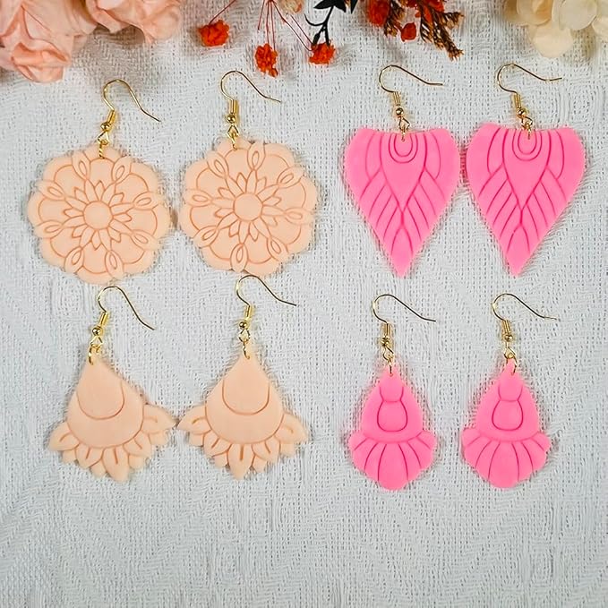 Polymer Clay Cutters Boho Earring Set – 4PCS Mandala Flower & Tribal Clay Cutters for Polymer Clay Jewelry, Clay Earring Cutters and Tools for DIY Craft Making