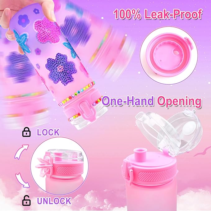 ASIOWELY Decorate Your Own Water Bottle Kits for Girls Age 4-12, Flower Diamond Painting Art and Crafts Gift for Boys Age 4-6-8-10, Fun Gifts Toys for School Birthday Christmas