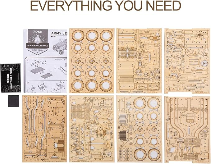 ROKR 3D Wooden Puzzle for Adults-Mechanical Car Model Kits-Brain Teaser Puzzles-Vehicle Building Kits-Unique Gift for Kids on Birthday/Christmas Day(1:18 Scale)(MC701-Army Field Car)