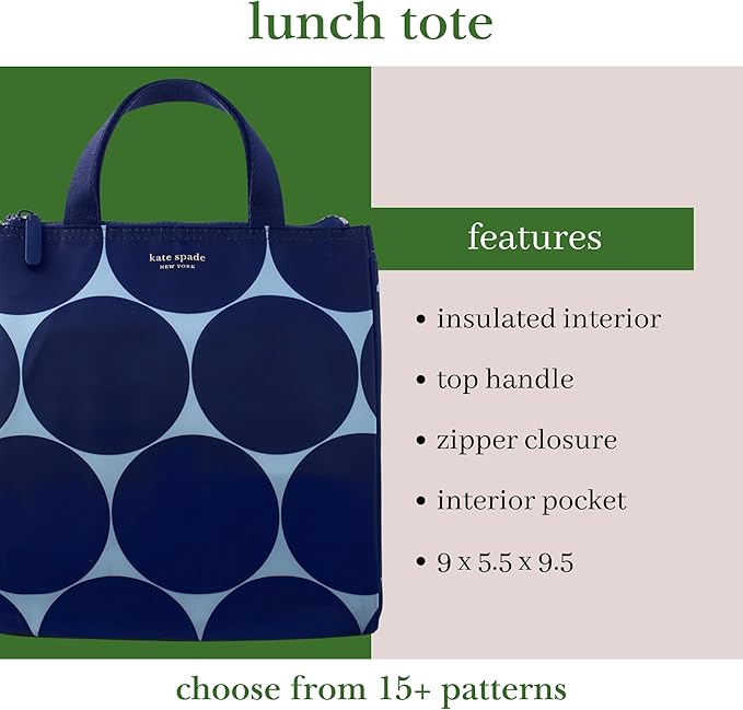 Kate Spade New York, Portable Soft Cooler Lunch Bag with Silver Insulated Interior Lining and Storage Pocket, Joy Dot