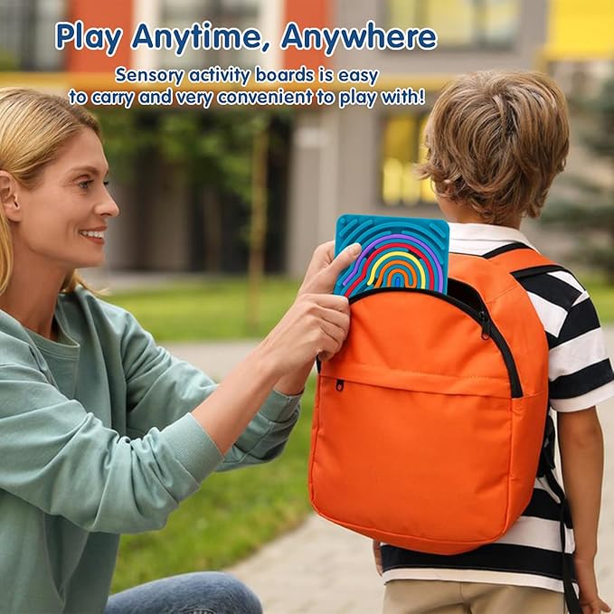 2PCS Sensory Activity Board, Silicone Fidget Toys for Anxiety, ADHD, Autism Stress Relief | Kids 3+ & Adults | Portable Travel Bag & 20 Strings, Dark Green & Blue