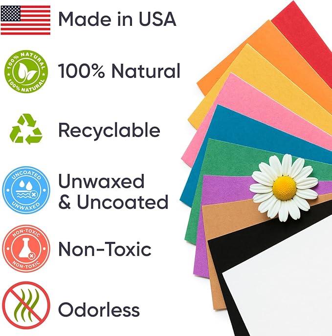 36" x 1200" (100 ft) Pack of 10 Rolls USA-Made Multi-Color Kraft Paper, 45 lbs/66 GSM – Colored Kraft Paper for Packing, Crafts, DIY Projects, Gift Wrapping – Non-Toxic, Safe for Kids