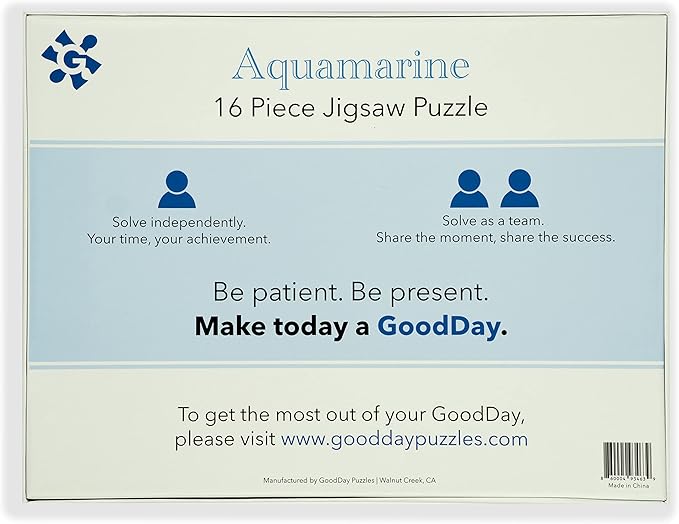 Large Piece Jigsaw Puzzle – Easy & Colorful, Dementia & Memory Activities for Seniors, Elderly Gifts, 16 Pieces, Aquamarine