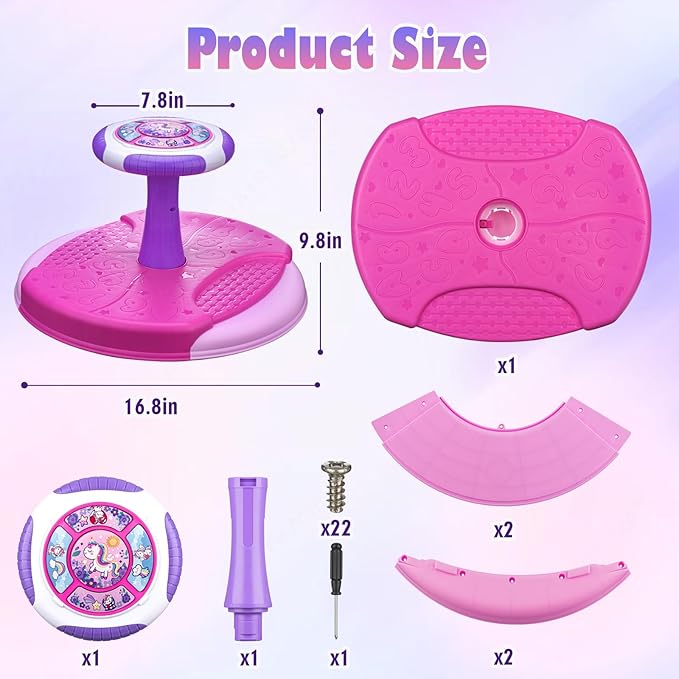 Sit and Spin Toys for Toddlers 1-3 Girls, 360° Toddler Spinning Seat with LED Lights and Music Christmas Birthday Gift for 1 2 3 Years Old Girl Sensory Toys Toddler Activities