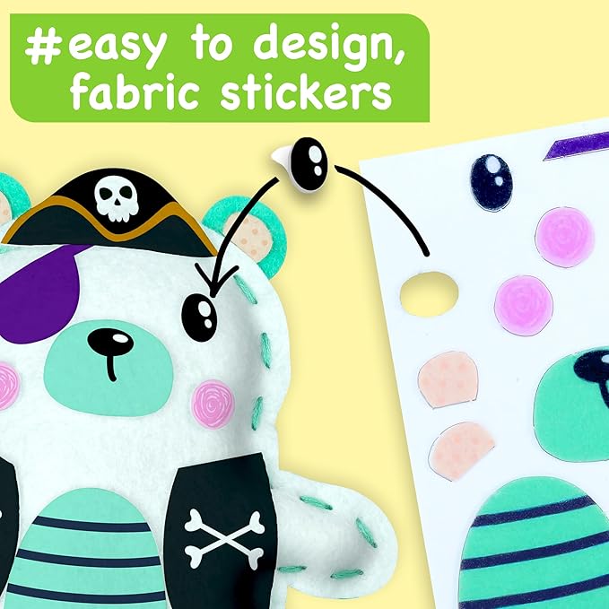 EZCRA Easy Arts and Crafts for Kids - No Mess Sewing Kit for Kids - 4 Easy to Do Bear Sewing Projects - Fun Felt Stickers - Tools with Instruction - Gifts for Boys and Girls Age 4,5,6,7,8