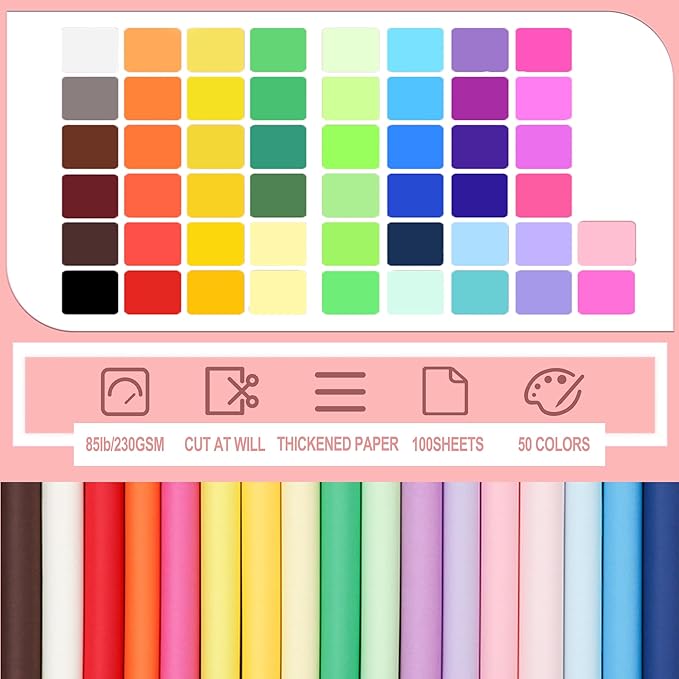 Colored Cardstock - Premium Cardstock Paper 230 GSM, Ideal for DIY Crafts, Card Making, Scrapbooking, and School Office Supplies (A4”/100 Sheets/50 Assorted Colors)