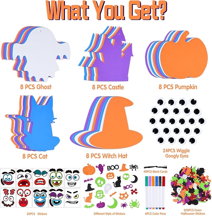 MGparty 330PCS Halloween Foam Stickers Set DIY Pumpkin Cat Ghost Castle Witch Hat Craft Kit for Kids Halloween Decorations Party Favors Supplies