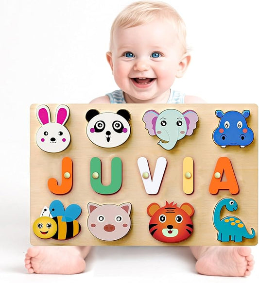 Name Puzzle for Kids Personalized - Custom Name Puzzles for Toddlers 1-3, Customized Wooden Animal Puzzle, Baby Gifts, Baby Shower, Christmas, Newbaby Gift, Gifts for 0 1 2 3 Years Old (style-01)