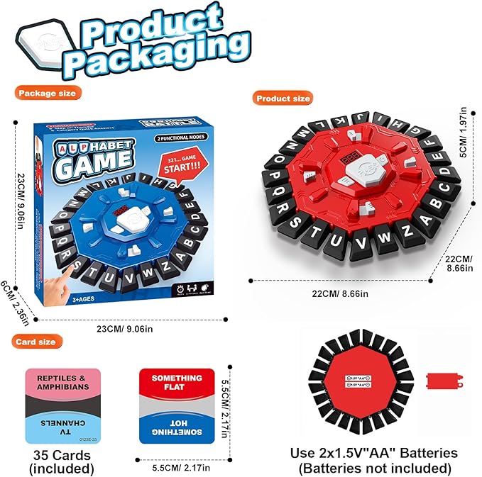 Word Game Family Board Games for Kids & Adults with 2 Modes,220 Topic Categories 24 Letters Pressing Games,Fun Fast-Paced Learning Game,35 Cards,LCD Display Timer,Christmas & Birthday Gifts,Red