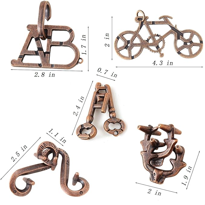 Brain Teaser Puzzles,5 Pieces Metal Cast Puzzle Games Toys for Kids and Adults IQ Test,IQ Educational Box for Teens