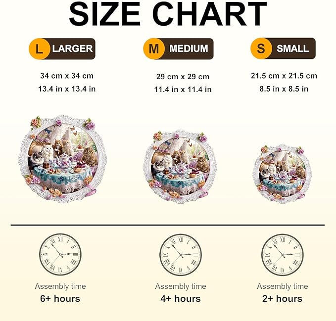 Jigfoxy Wooden Puzzles for Adults, Cat’s Tea Time Wood Puzzles Adult, Unique Animal Shape Wooden Jigsaw Puzzles for Adults, Birthday Gifts for Puzzle Lovers, Family, Friend (M-11.4 * 11.4in-195pcs)