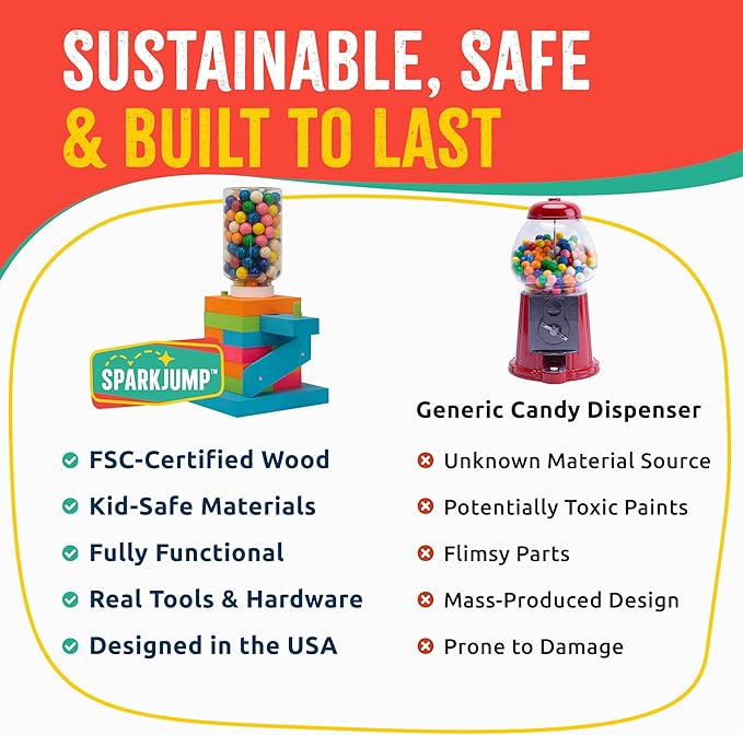 SparkJump DIY Wood Building Kits, STEM Woodworking Kit for Kids, Creative Fun Craft Projects, Great Gift for Boys & Girls (Candy Dispenser, 1-Pack)