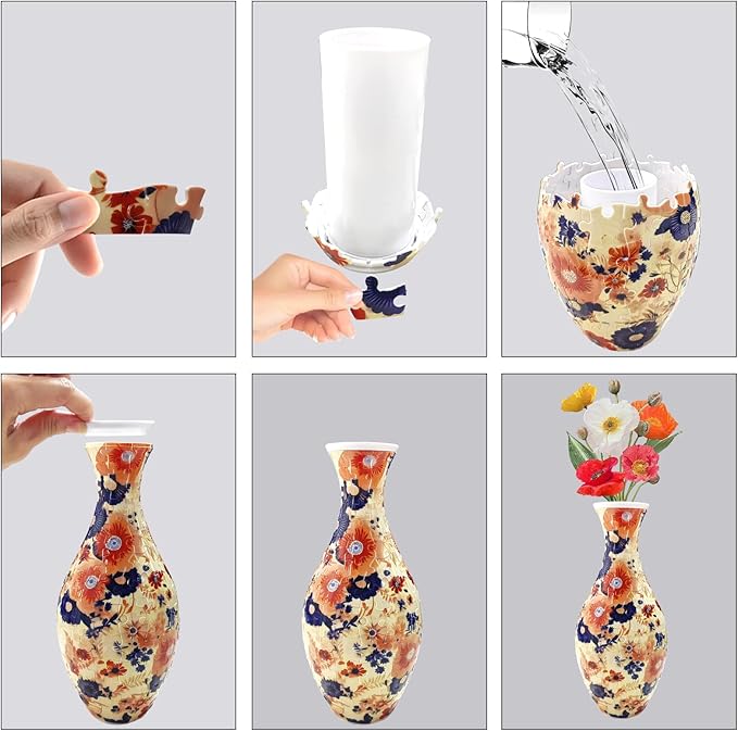 3D Puzzle Vase Unique Flower Vase for Adults Made by 160 Curved Plastic Puzzle, Relax Puzzles for Adults, DIY Jigsaw Creative Gift for Parents & Housewarming