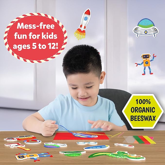 Skillmatics Waxy Window Art - 100 Bendable Waxy Sticks for Mess-Free DIY Fun, Reusable 100% Organic Beeswax Craft Kit, Travel Friendly, Creative Gifts for Girls & Boys Ages 5, 6, 7, 8, 9, 10, 11, 12