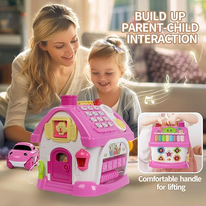 Multifunctional Learning Toy House&Activity Cube, Montessori Toys for 1 Year Old Girl Gift for First Birthday, One Year Old Educational Cube for Baby and Toddler Age 0-2