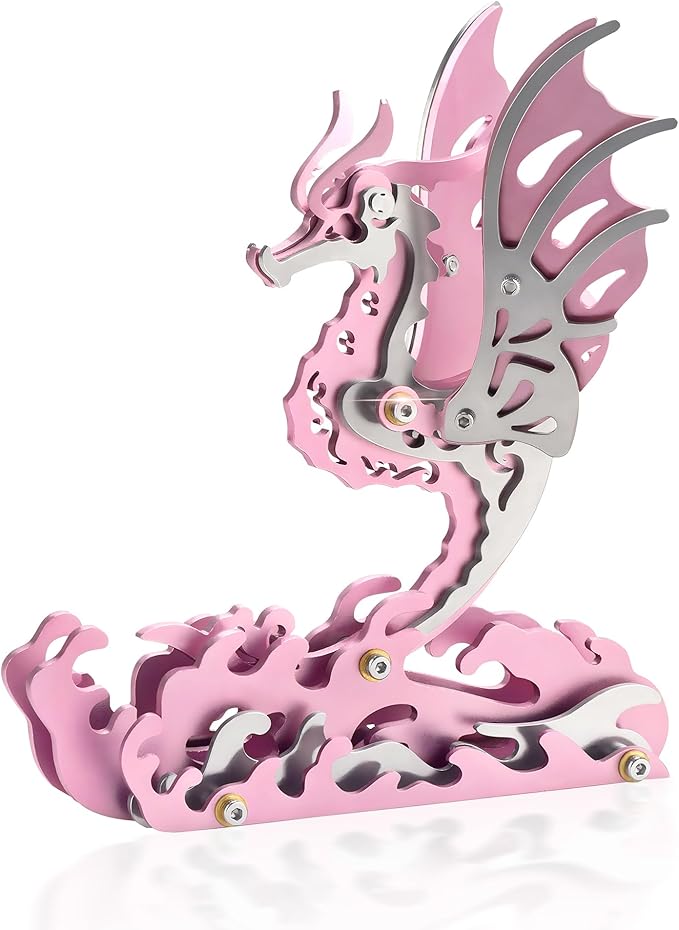 3D Metal Puzzles,3D Metal Puzzle for Adults,Mechanical Model Kit Seahorse Pink,Steel 3D Puzzles Stainless Steel Ornaments for Adults Home Decor Art Craft Gifts Toys.