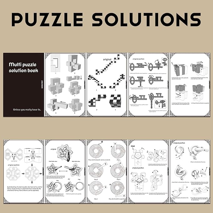 IQ Challenge Puzzles - Metal & Wooden Mechanical Puzzle Box Set 9PCS, 3D Brain Teaser Games for Adults & Teens, Handheld Decryption Lock Toys