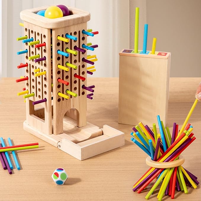 Apeso Montessori Game Wooden Board Games, 3-in-1 Colorful Sticks Dice Game Math Game Fine Motor Skills Toys for 3 4 5 6 Years Old, Educational Learning Gifts for Kids Family Travel Games