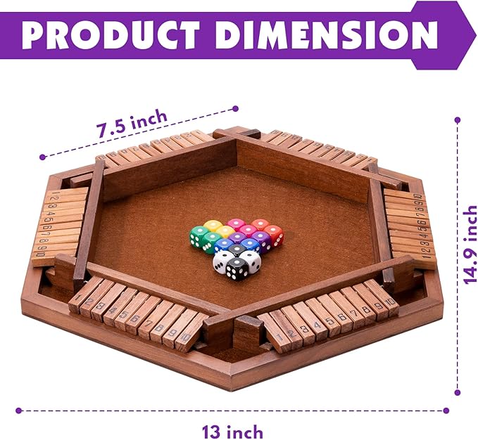 Shut The Box Premium Wooden Dice Game - Handcrafted Board Game 2-6 Players, Educational Math Learning Games for Kids Adults, Classic Pub Games Family Party Gift Set