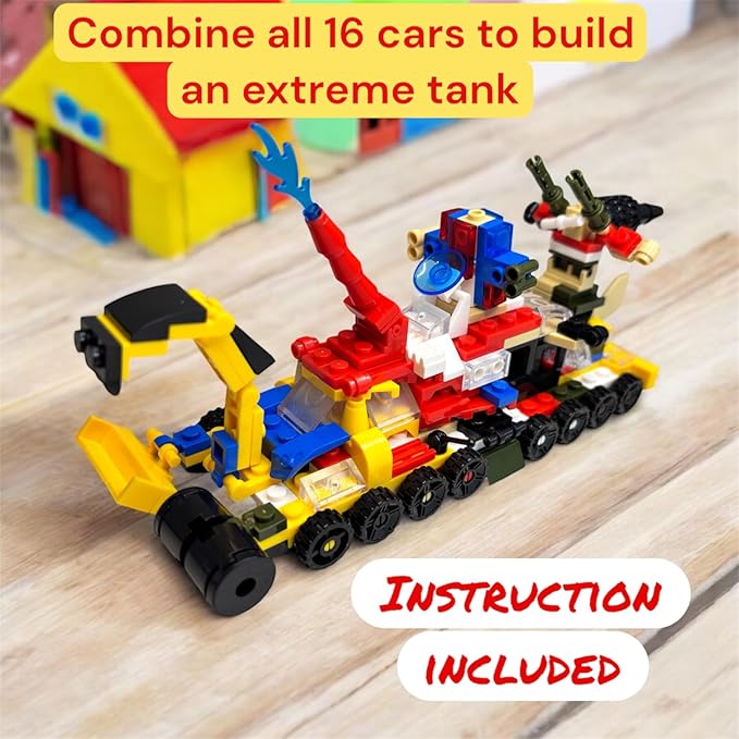 QStar Mini 16 Car Building Blocks Compatible with Lego Party Favors for Kids, Prizes for Kids Classroom, Goodie Bag Fillers