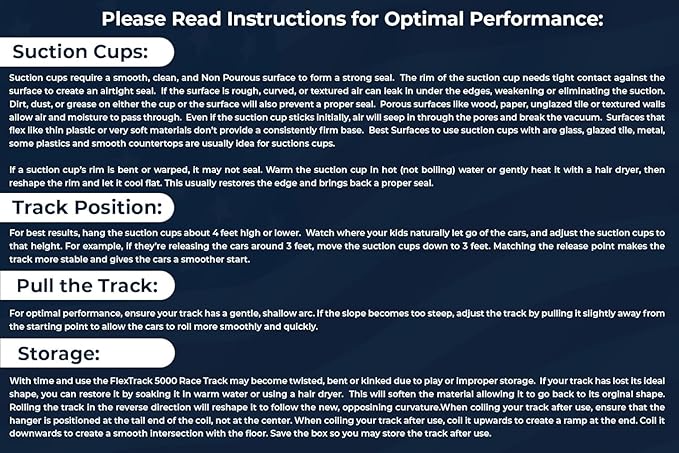FlexTrack 5000 Flexible Race Car Track for Kids Toy with Suction Cups Compatible with Hot Wheels and Diecast 1/64th Cars and More 15 Feet Long Rolls Up Portable Racetrack (Racing Blue)