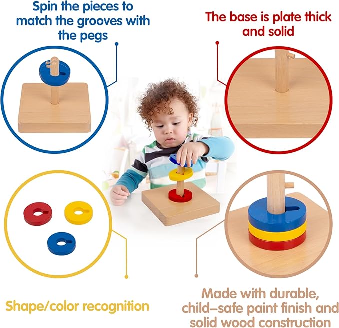 Adena Montessori Wooden Twist and Sort-Circle Preschool Equipment Early Development Baby Toy