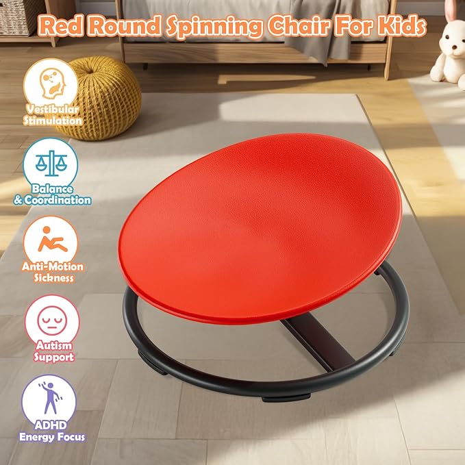 Spinning Chair for Kids, Sensory Integration Training Swivel Chair for Children with Autism & ADHD,for Balance & Body Coordination Training, Red Round